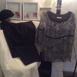 Pants Top Black White Dress Church Size 16W and M